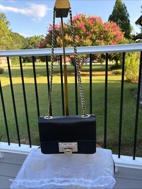Jimmy Choo Black Pebble Leather Mini Bag With Gold Chain and Hardware